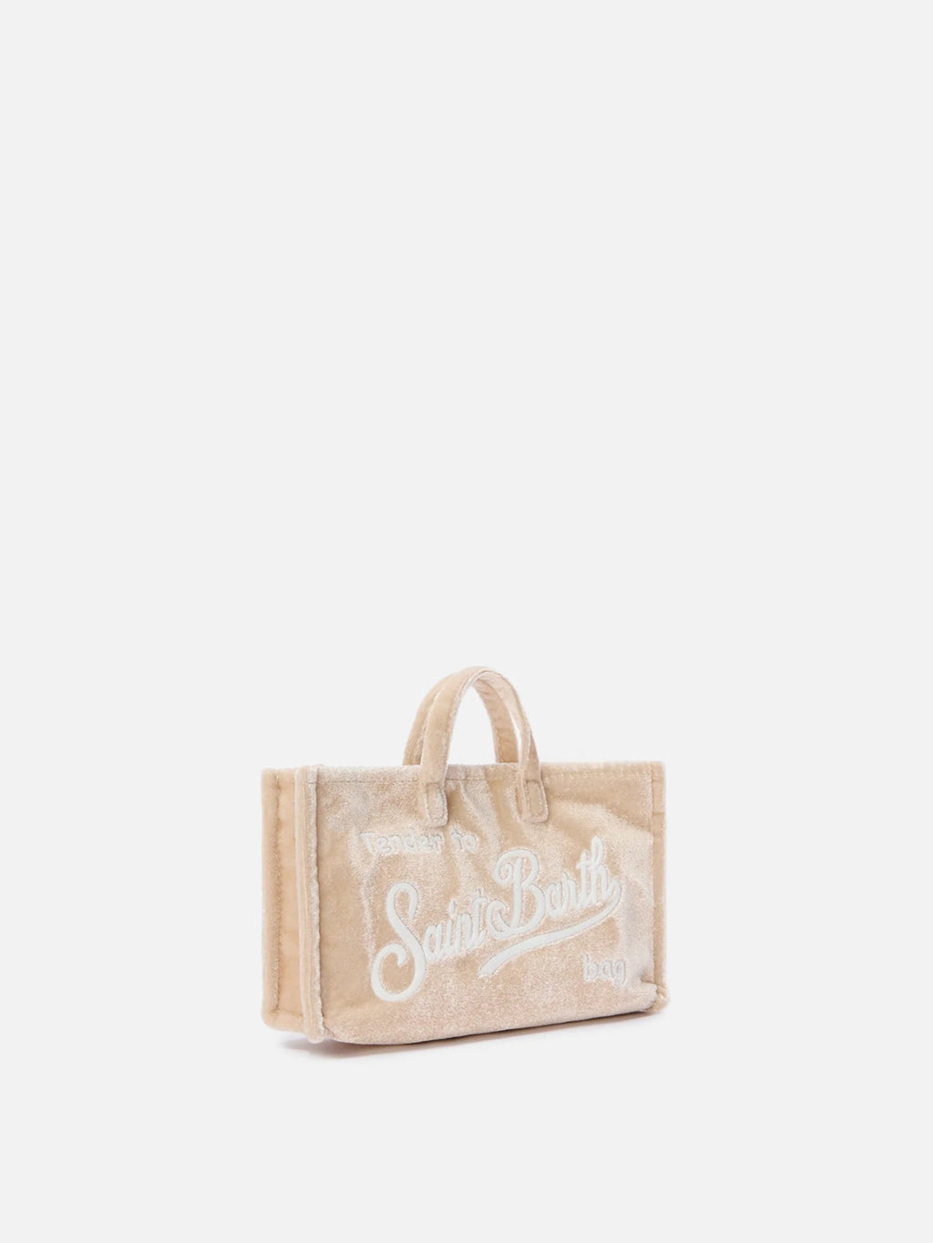 PHONE BAG BEIGE IN VELLUTO CON LOGO BIANCO MC2 SAINT BARTH - Angel Luxury