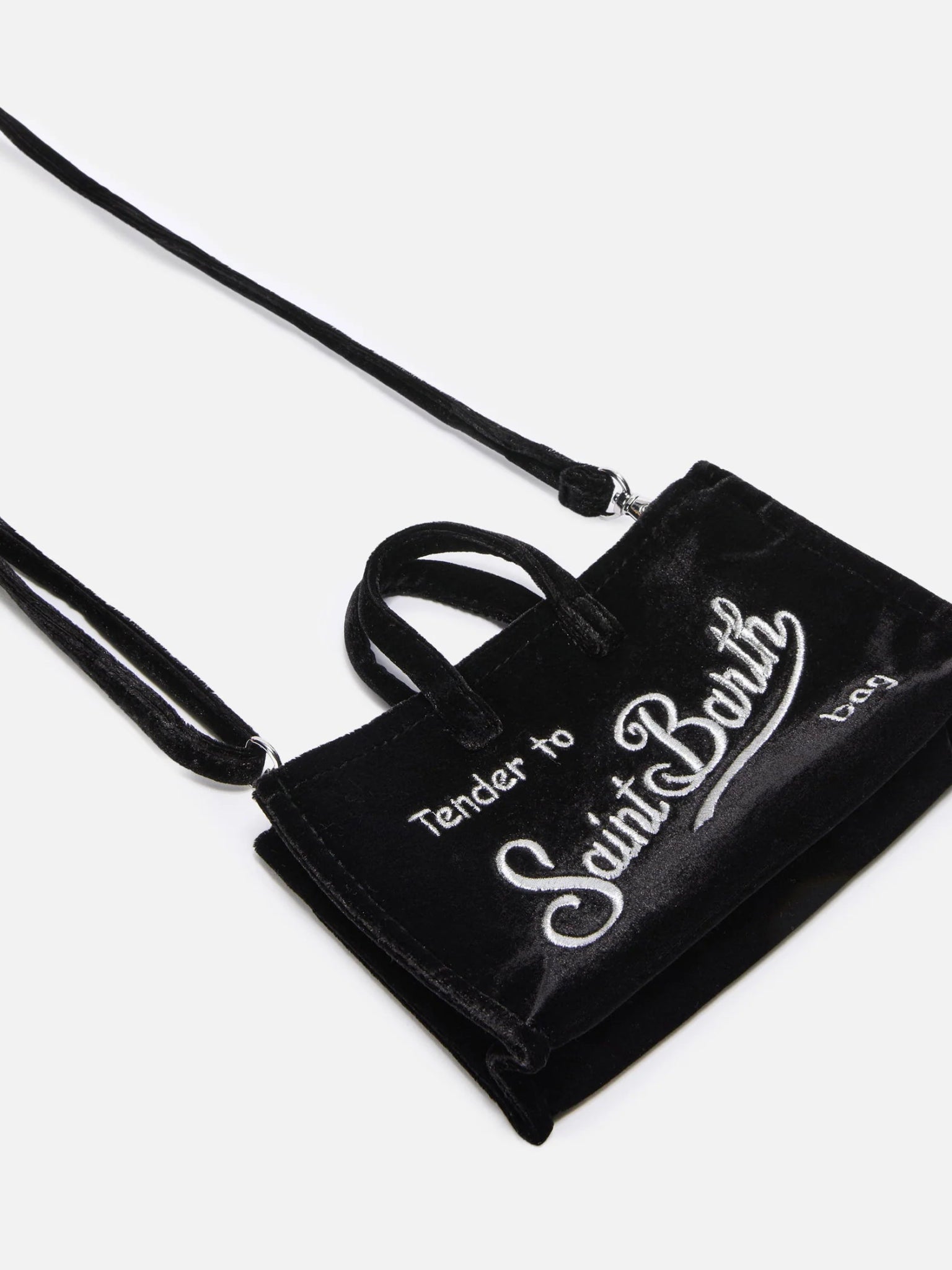 PHONE BAG NERA DI VELLUTO CON LOGO ARGENTO MC2 SAINT BARTH - Angel Luxury