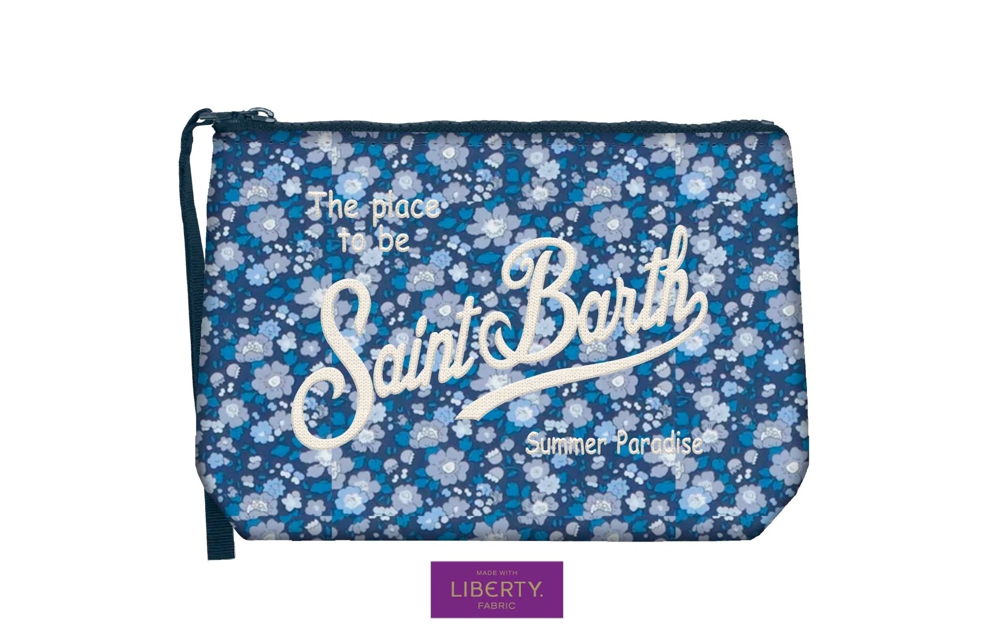 POCHETTE A FIORI BLU CON LOGO RICAMATO BIANCO MC2 SAINT BARTH - Angel Luxury