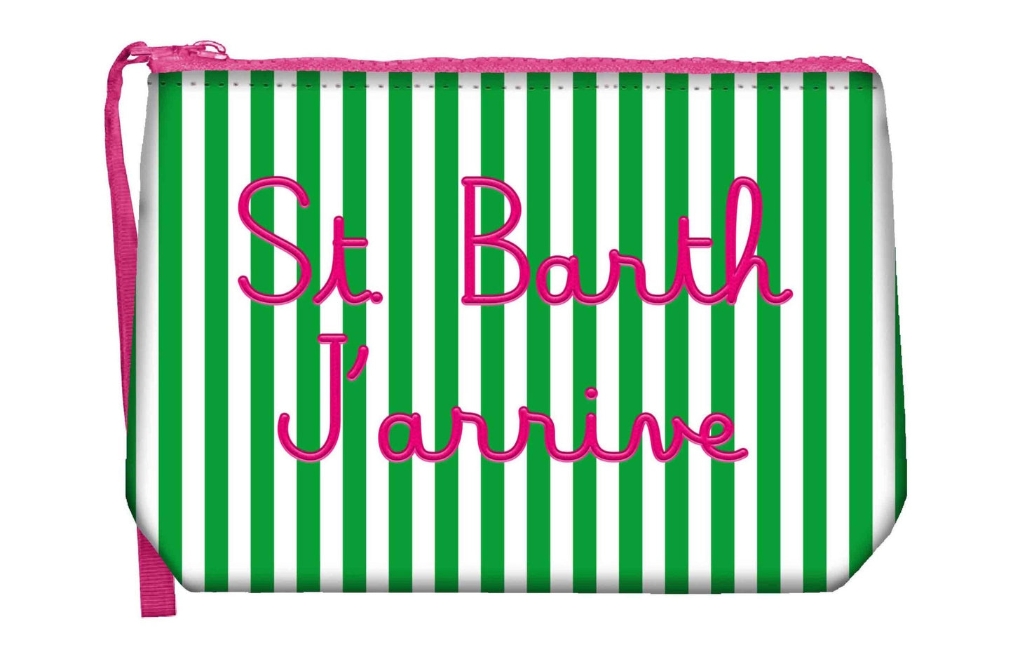 POCHETTE A RIGHE BIANCA E VERDE CON LOGO ROSA MC2 SAINT BARTH - Angel Luxury