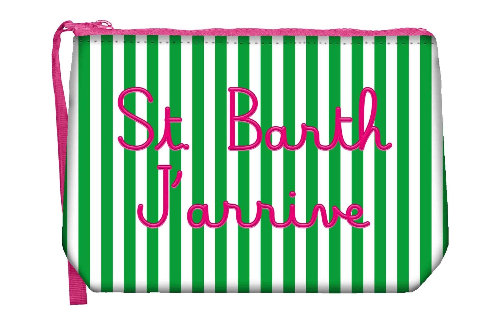 POCHETTE A RIGHE BIANCA E VERDE CON LOGO ROSA MC2 SAINT BARTH - Angel Luxury