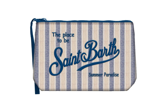 POCHETTE A RIGHE BLU E BIACA CON LOGO BLU MC2 SAINT BARTH - Angel Luxury