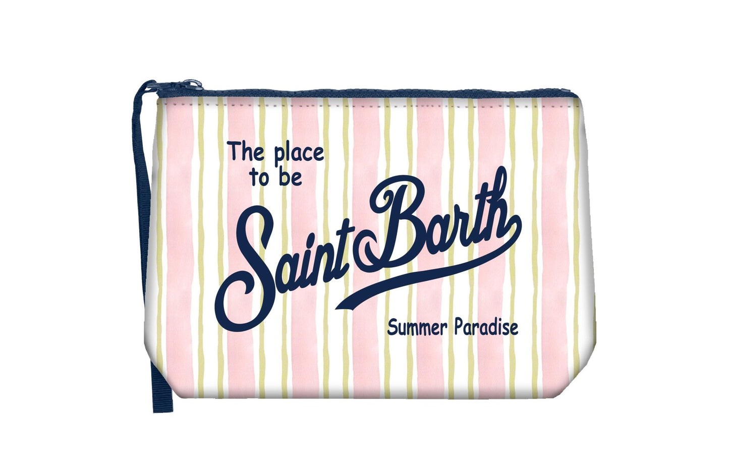 POCHETTE A RIGHE ROSA7BIANCO E VERDE CON LOGO BLU MC2 SAINT BARTH - Angel Luxury