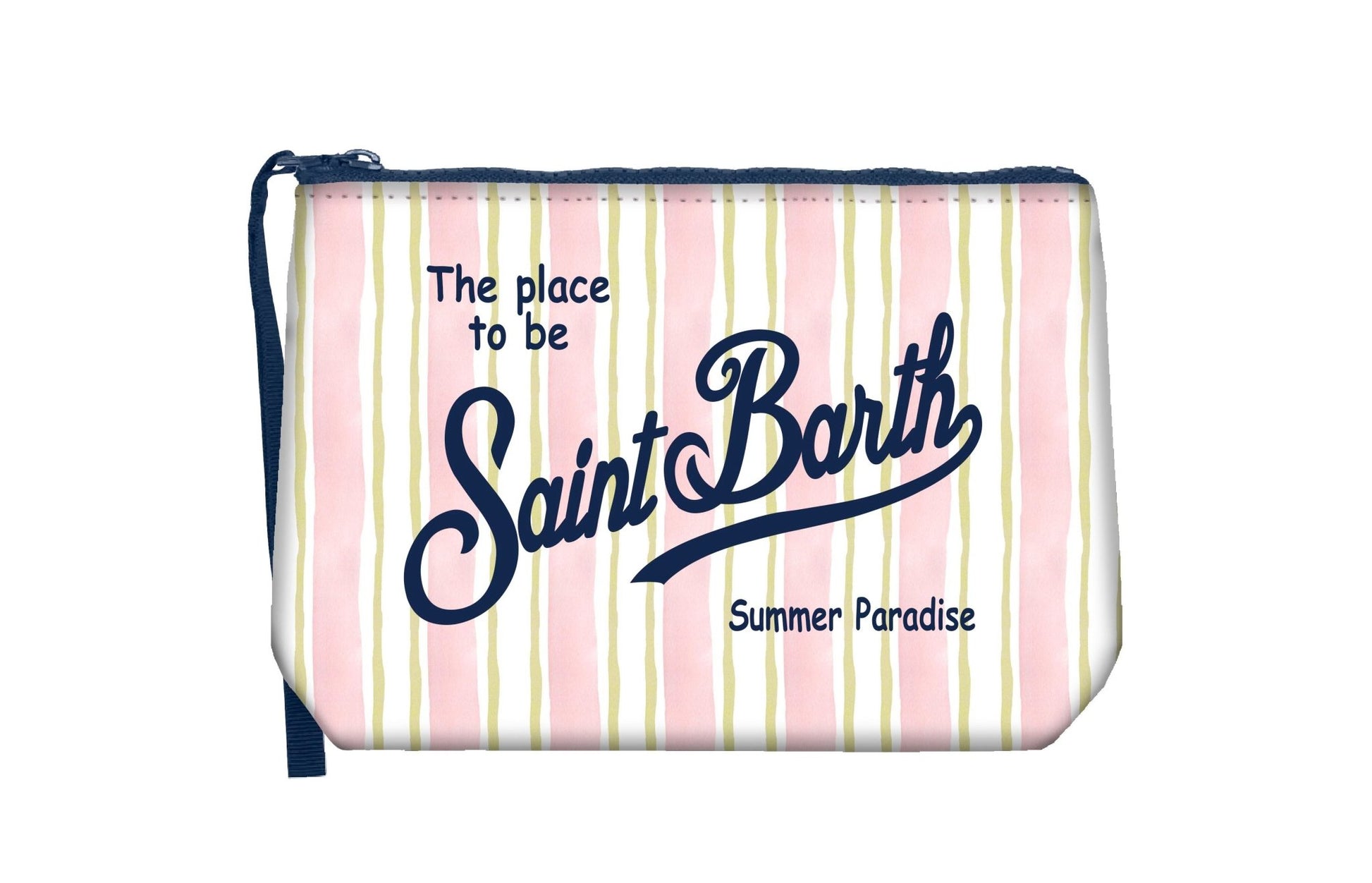 POCHETTE A RIGHE ROSA7BIANCO E VERDE CON LOGO BLU MC2 SAINT BARTH - Angel Luxury