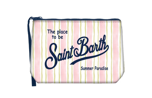 POCHETTE A RIGHE ROSA7BIANCO E VERDE CON LOGO BLU MC2 SAINT BARTH - Angel Luxury