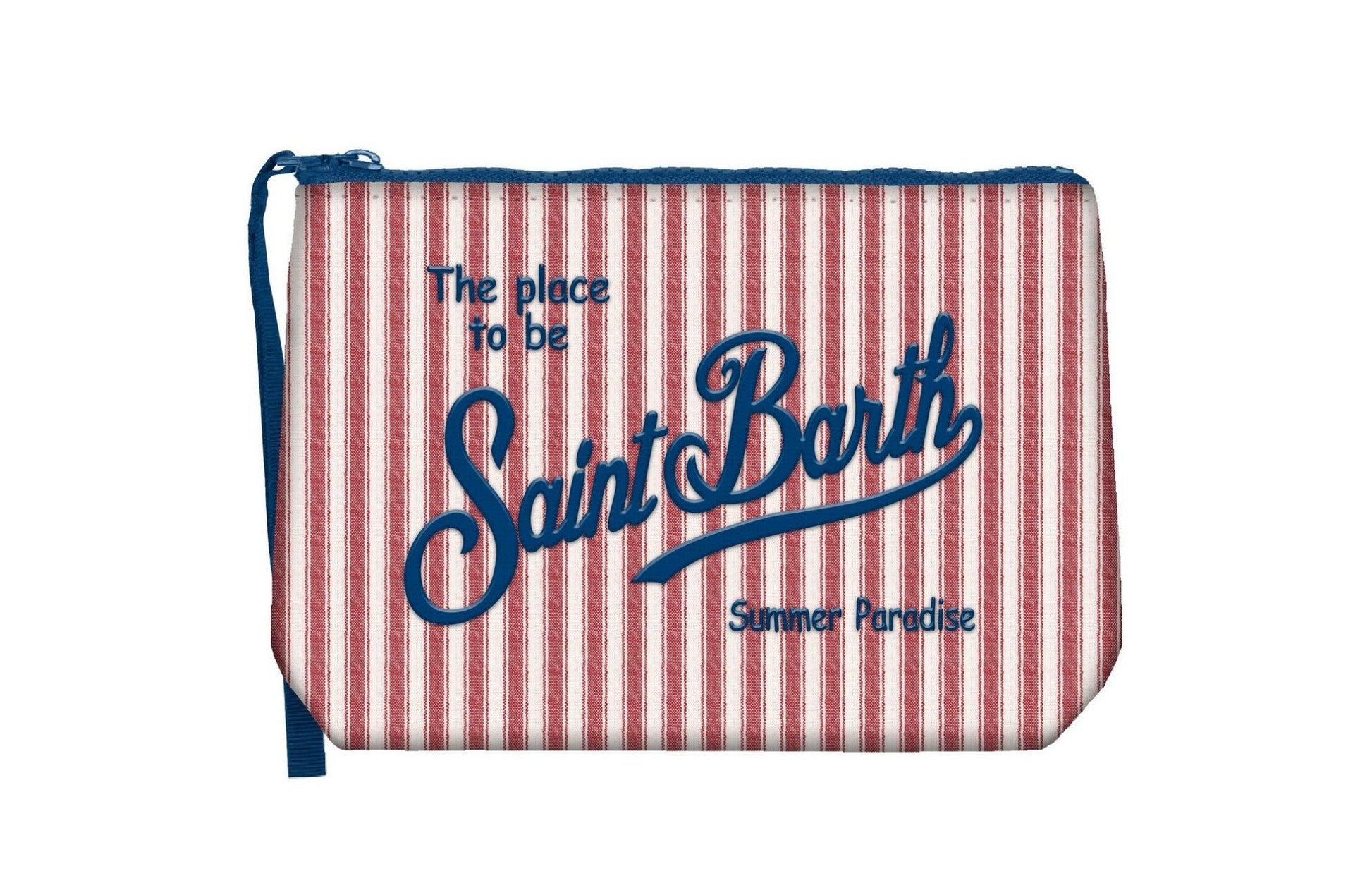 POCHETTE A RIGHE ROSSE E BIANCHE CON LOGO BLU MC2 SAINT BARTH - Angel Luxury