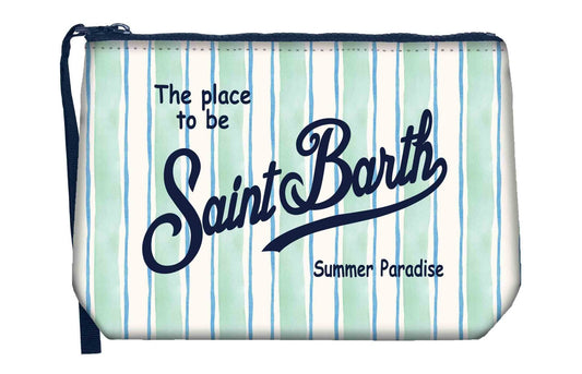 POCHETTE A RIGHE VERDE CON LOGO BLU MC2 SAINT BARTH - Angel Luxury