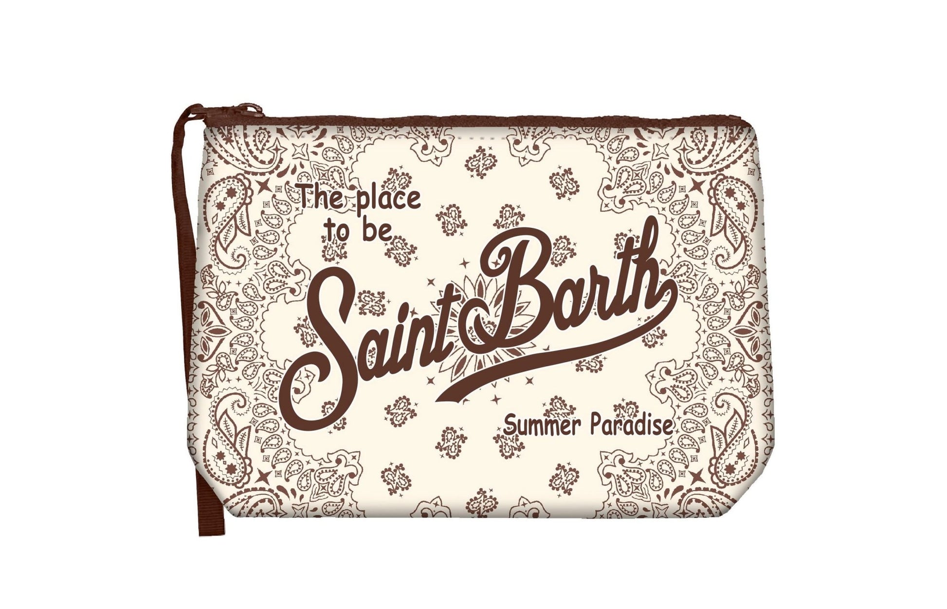 POCHETTE BEIGE EFFETTO BANDANA CON LOGO MARRONE MC2 SAINT BARTH - Angel Luxury