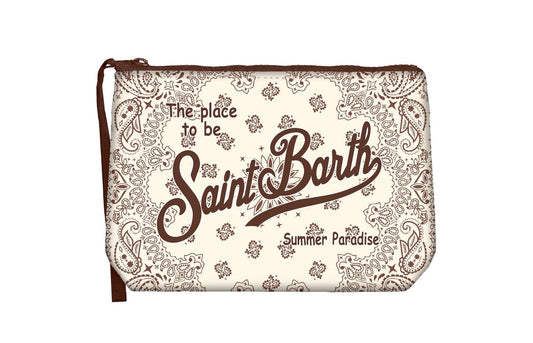 POCHETTE BEIGE EFFETTO BANDANA CON LOGO MARRONE MC2 SAINT BARTH - Angel Luxury