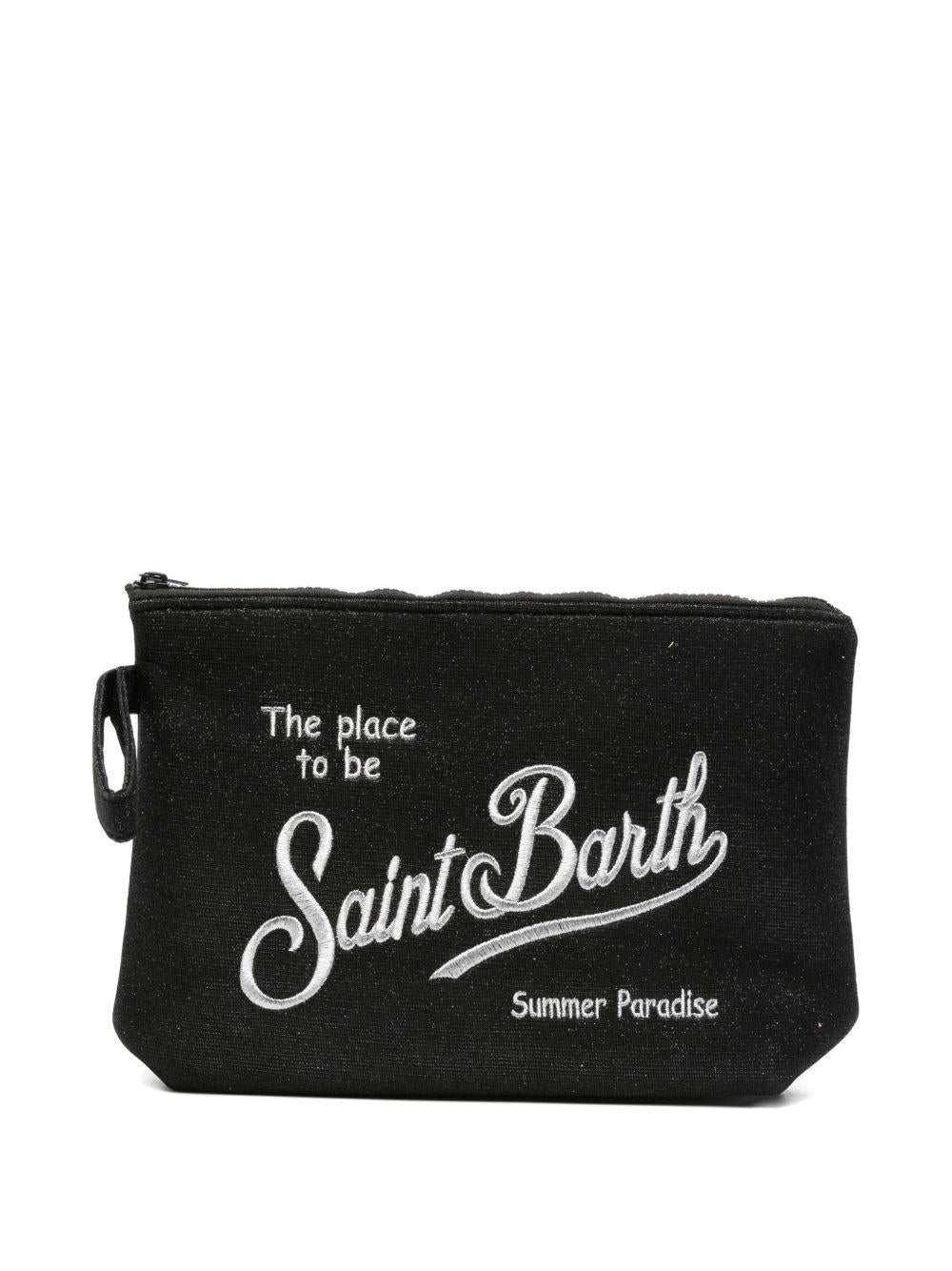 POCHETTE IN LUREX NERA CON LOGO ARGENTO MC2 SAINT BARTH - Angel Luxury