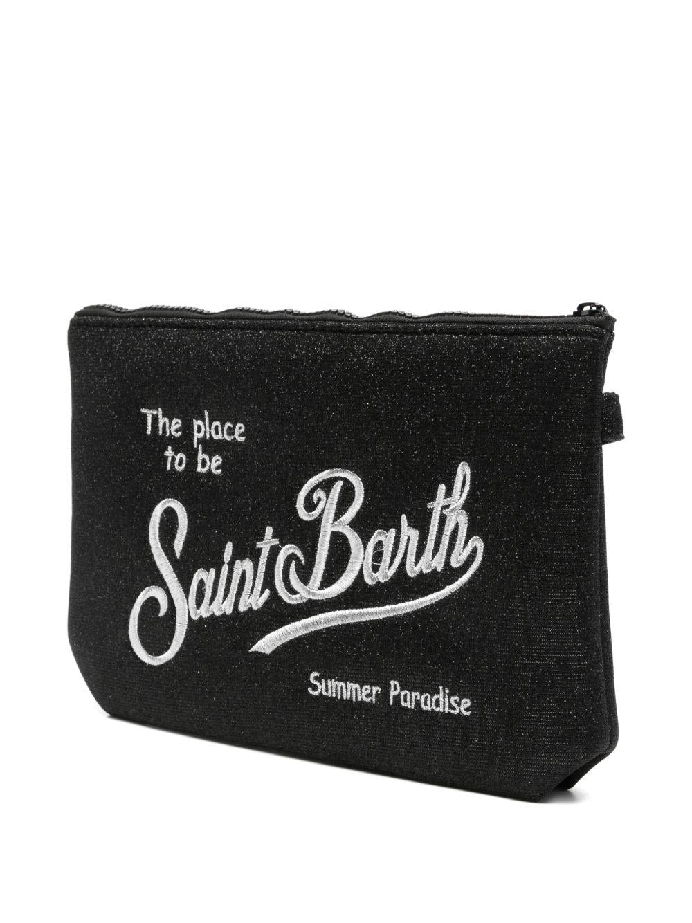 POCHETTE IN LUREX NERA CON LOGO ARGENTO MC2 SAINT BARTH - Angel Luxury