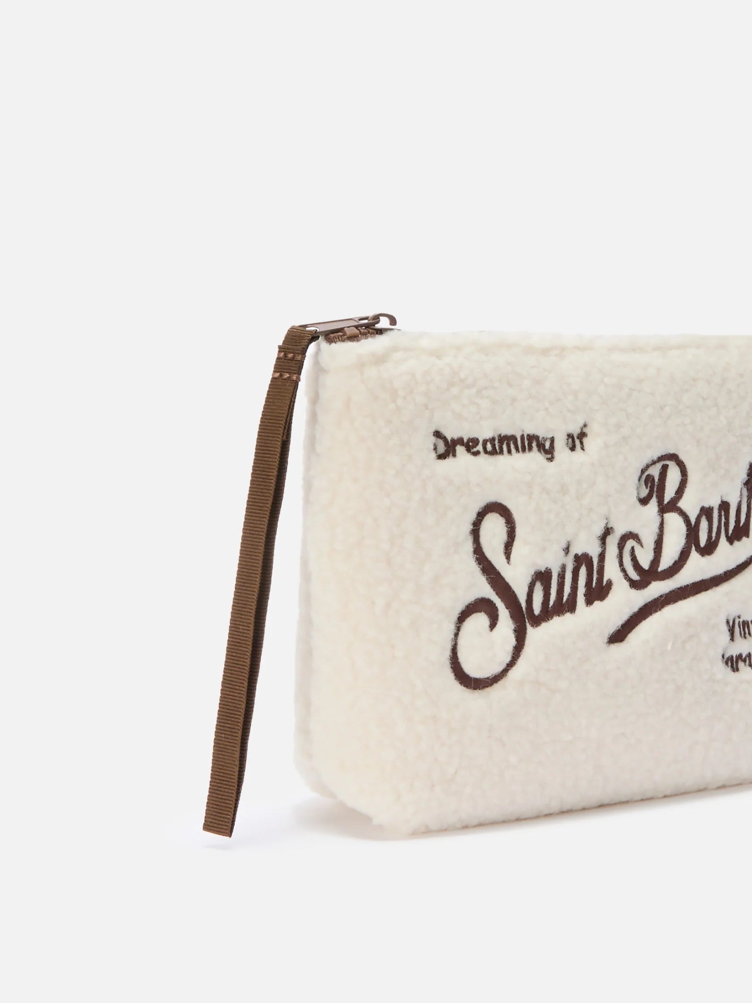 POCHETTE IN TEDDY PANNA CON LOGO MARRONE MC2 SAINT BARTH - Angel Luxury