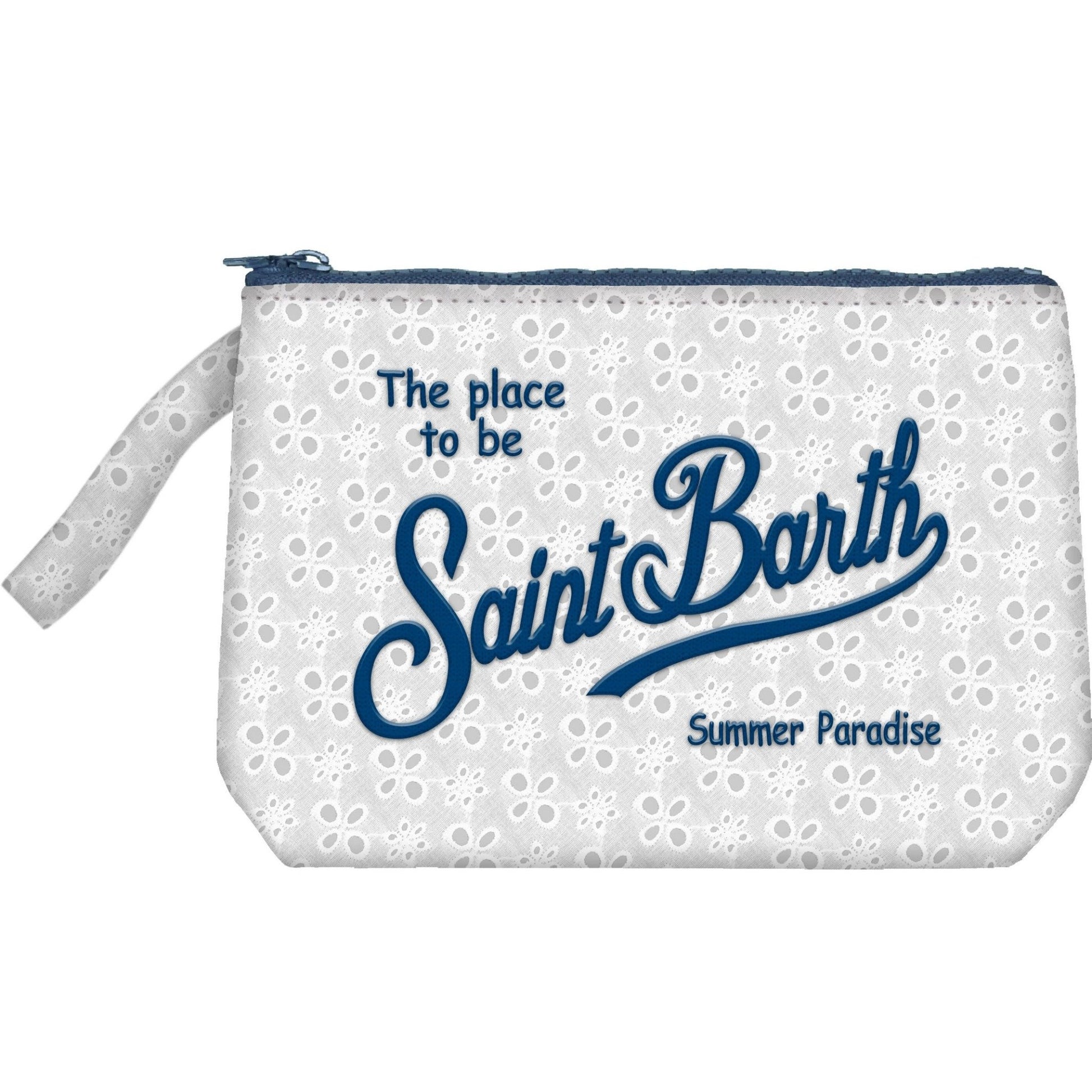 POCHETTE MC2 SAINT BARTH BIANCA IN PIZZO SANGALLO E LOGO BLU - Angel Luxury
