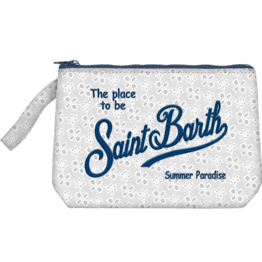 POCHETTE MC2 SAINT BARTH BIANCA IN PIZZO SANGALLO E LOGO BLU - Angel Luxury