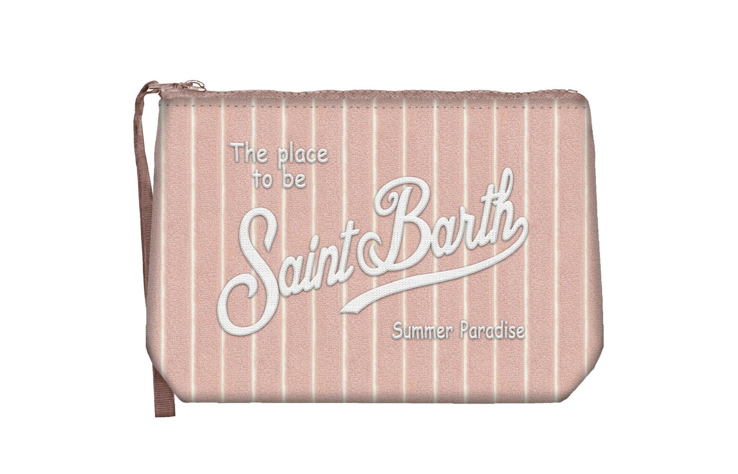POCHETTE MC2 SAINT BARTH IN SPUGNA ROSA CIPRIA CON RIGHE BIANCHE E LOGO BIANCO - Angel Luxury