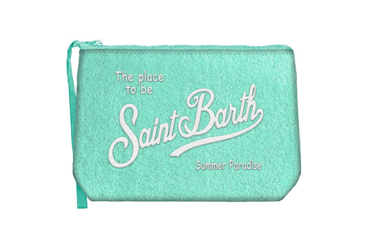 POCHETTE MC2 SAINT BARTH IN SPUGNA VERDE ACQUA CON LOGO BIANCO - Angel Luxury