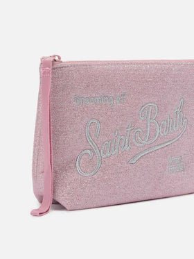 POCHETTE ROSA BRILLANTINATA CON LOGO ARGENTO MC2 SAINT BARTH - Angel Luxury