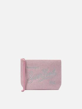 POCHETTE ROSA BRILLANTINATA CON LOGO ARGENTO MC2 SAINT BARTH - Angel Luxury