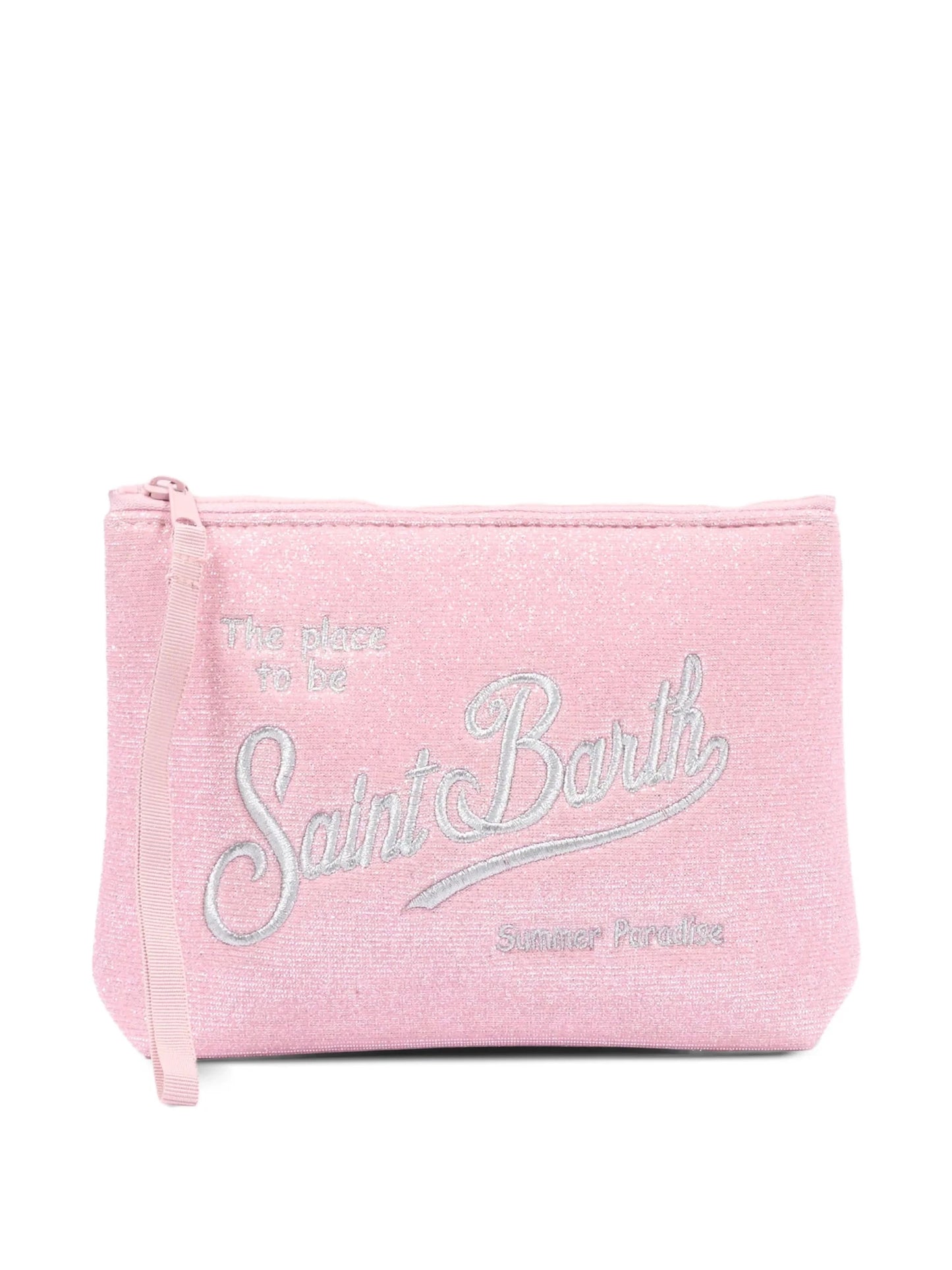 POCHETTE ROSA GLITTERATA CON LOGO ARGENTO MC2 SAINT BARTH - Angel Luxury