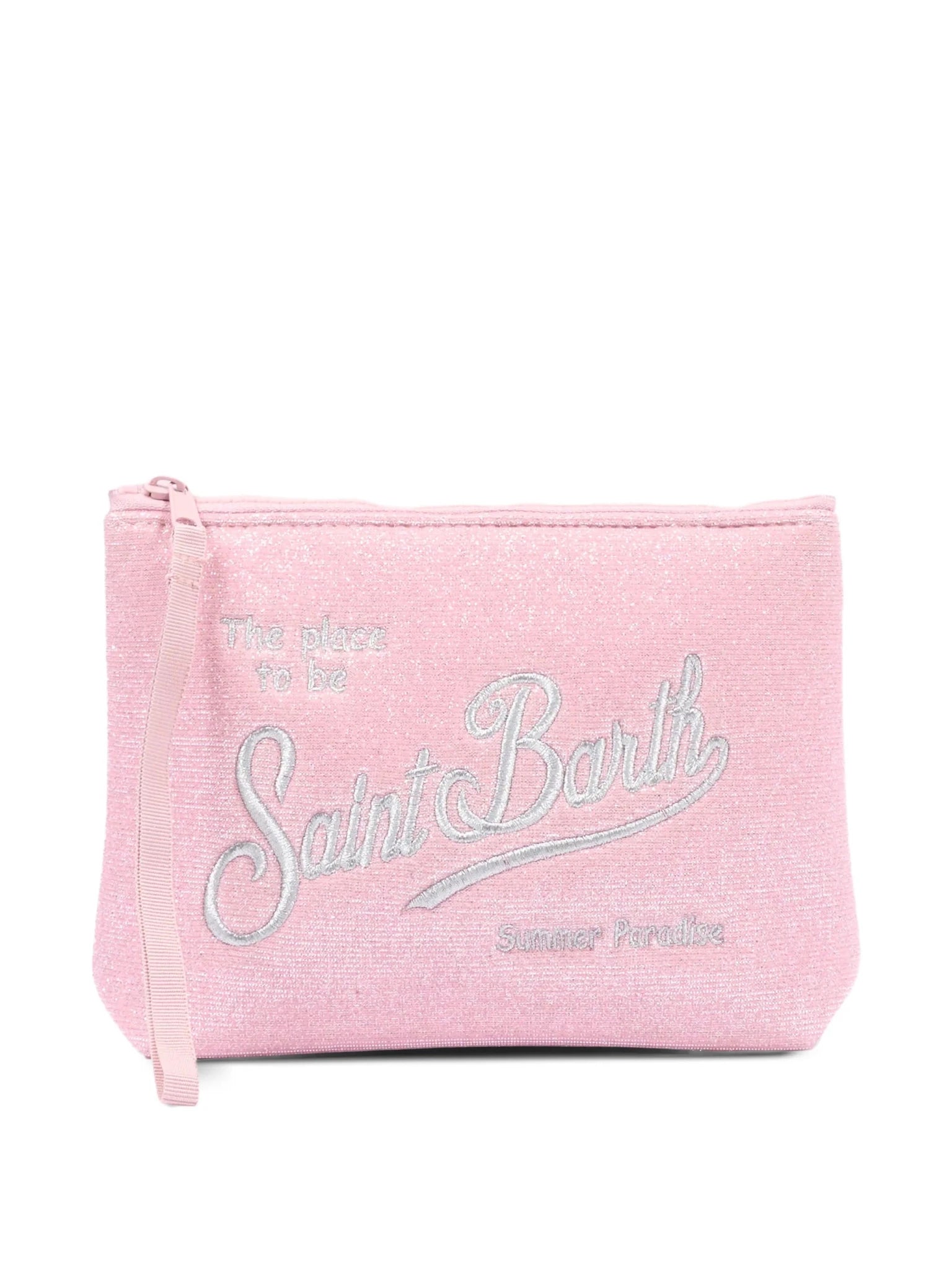 POCHETTE ROSA GLITTERATA CON LOGO ARGENTO MC2 SAINT BARTH - Angel Luxury