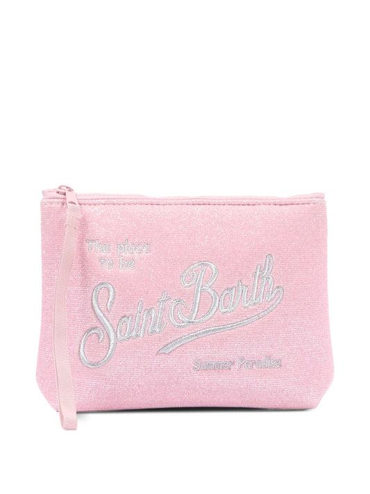 POCHETTE ROSA GLITTERATA CON LOGO ARGENTO MC2 SAINT BARTH - Angel Luxury