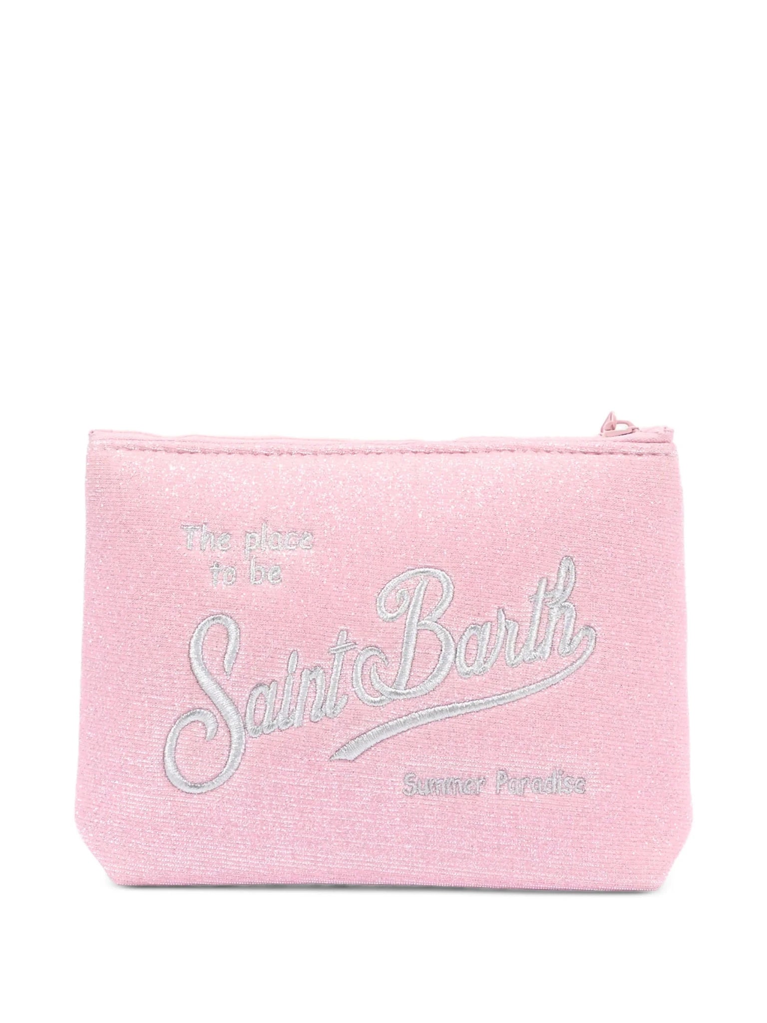 POCHETTE ROSA GLITTERATA CON LOGO ARGENTO MC2 SAINT BARTH - Angel Luxury