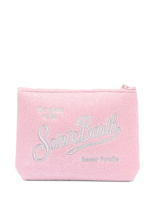 POCHETTE ROSA GLITTERATA CON LOGO ARGENTO MC2 SAINT BARTH - Angel Luxury