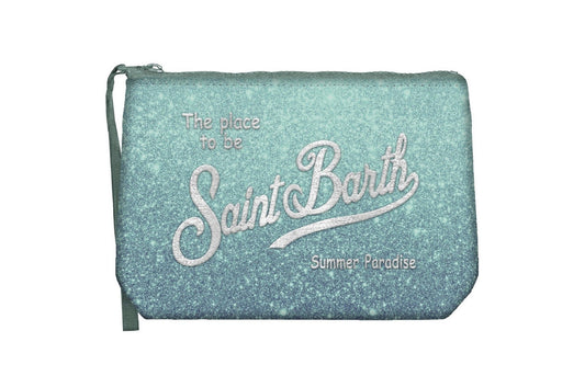POCHETTE VERDE GLITTERATA CON LOGO ARGENTO MC2 SAINT BARTH - Angel Luxury