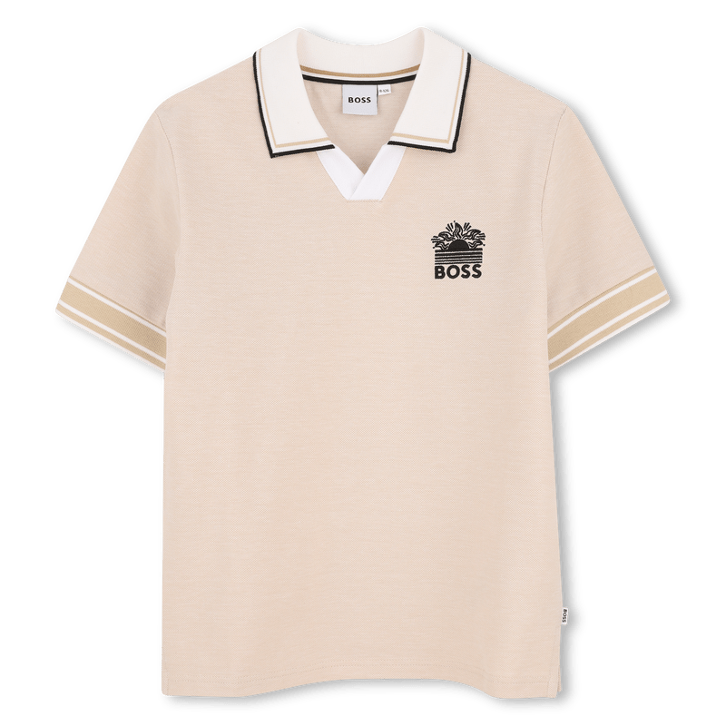 POLO BEIGE CON COLLETTO BIANCO LOGO IN RICAMO NERO BOSS - Angel Luxury