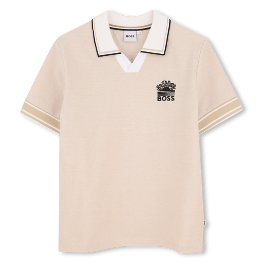 POLO BEIGE CON COLLETTO BIANCO LOGO IN RICAMO NERO BOSS - Angel Luxury