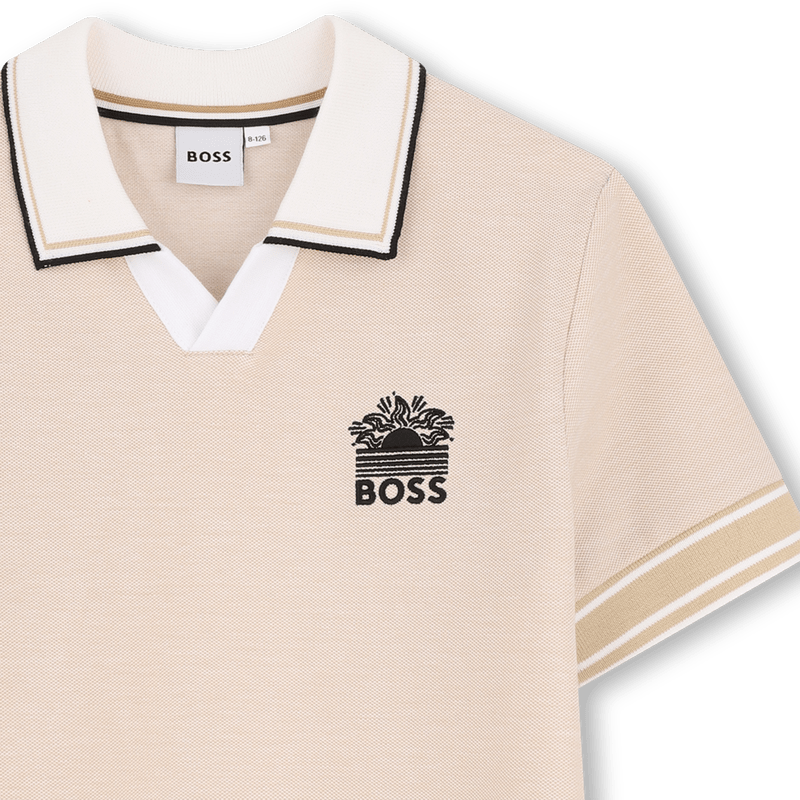 POLO BEIGE CON COLLETTO BIANCO LOGO IN RICAMO NERO BOSS - Angel Luxury