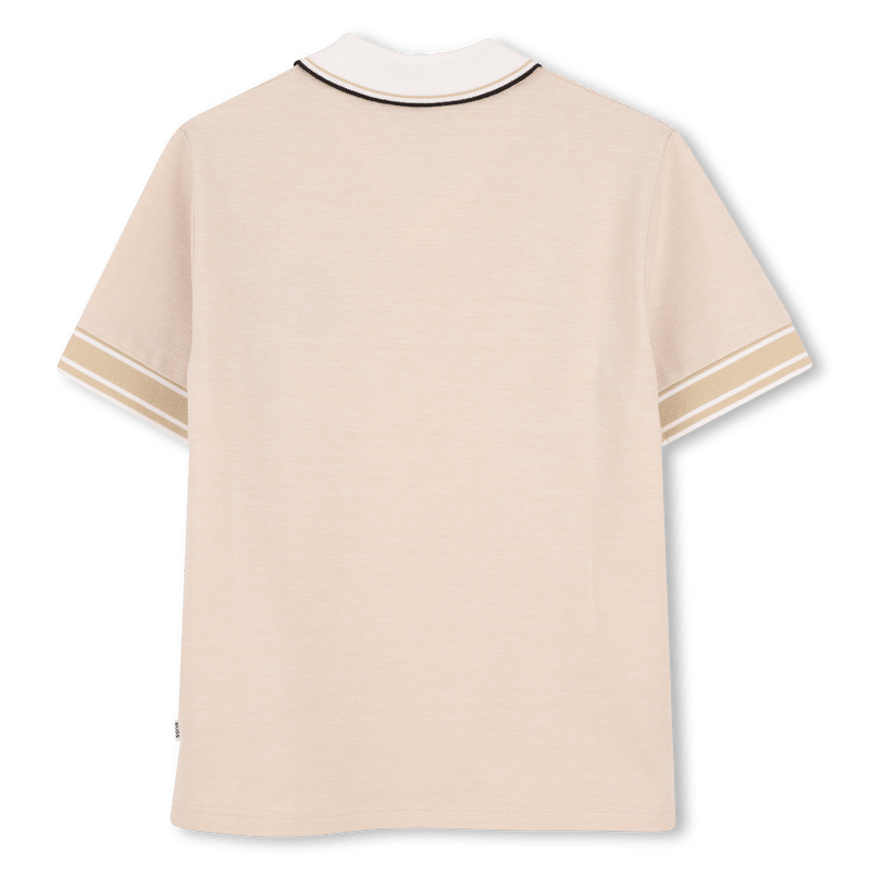 POLO BEIGE CON COLLETTO BIANCO LOGO IN RICAMO NERO BOSS - Angel Luxury