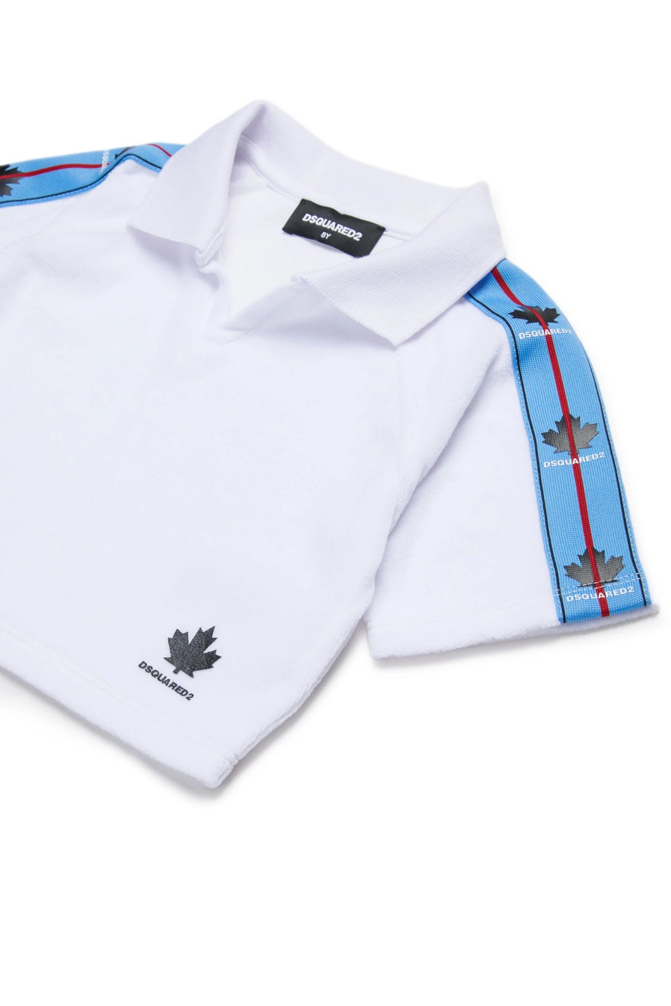 POLO T - SHIRT IN SPUGNA BIANCA CON BANDE LATERALI DSQUARED2 - Angel Luxury