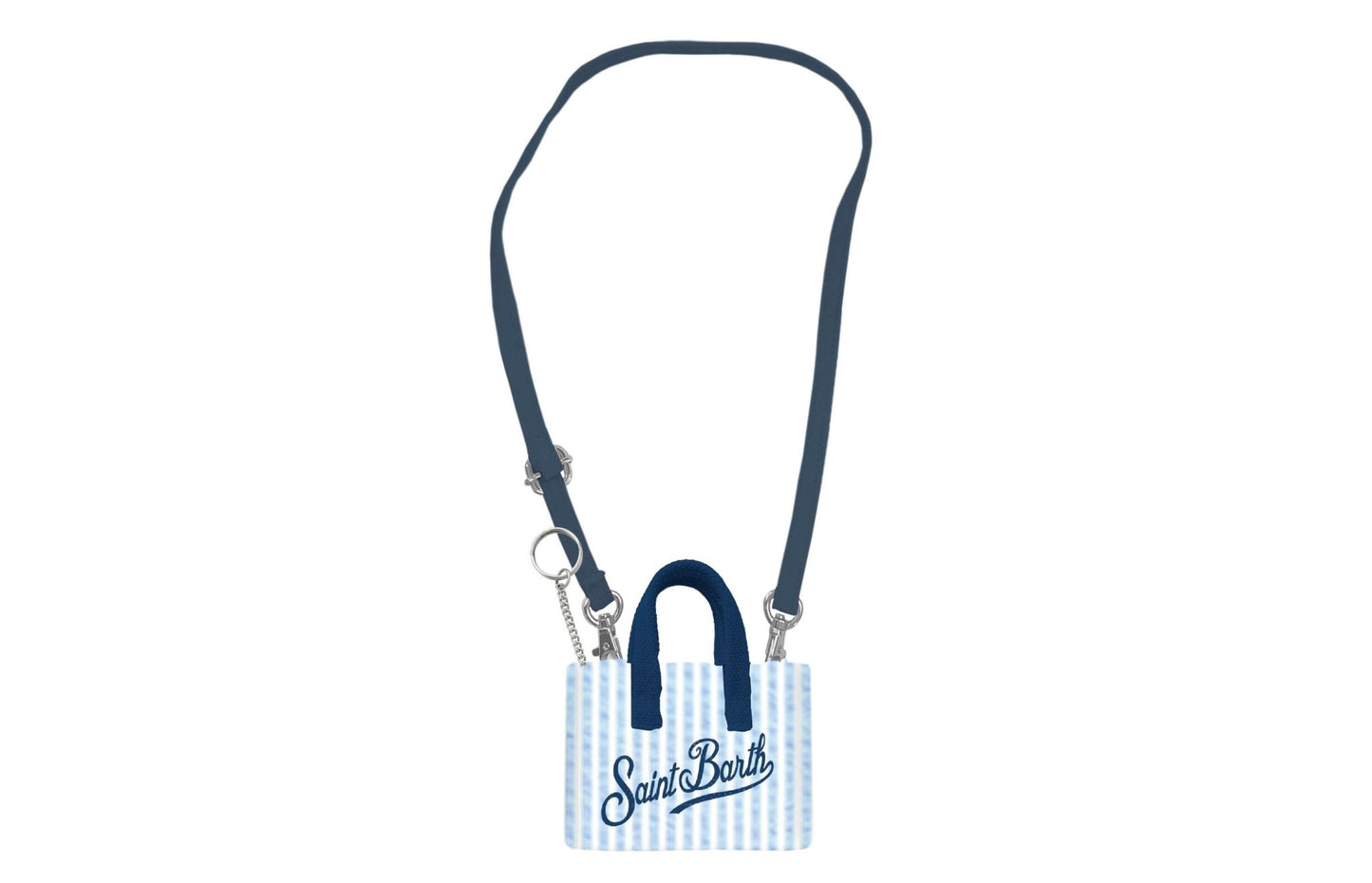 PORTACHIAVI A RIGHE SOTTILI BIANCO E BLU CON LOGO MC2 SAINT BARTH - Angel Luxury