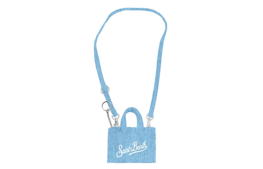PORTACHIAVI IN TELA CELESTE CON LOGO BIANCO MC2 SAINT BARTH - Angel Luxury