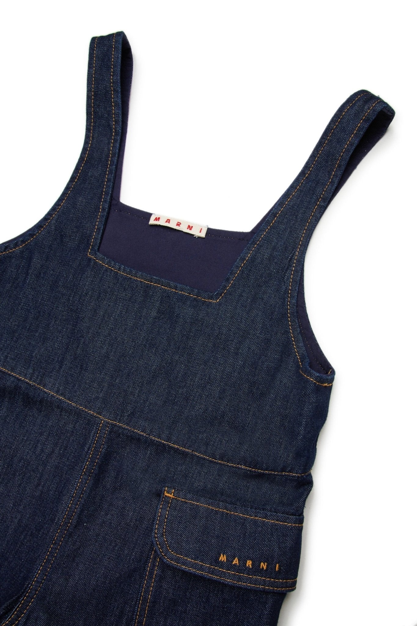 SALOPETTE IN DENIM BLU SCURO CON LOGO MARNI - Angel Luxury