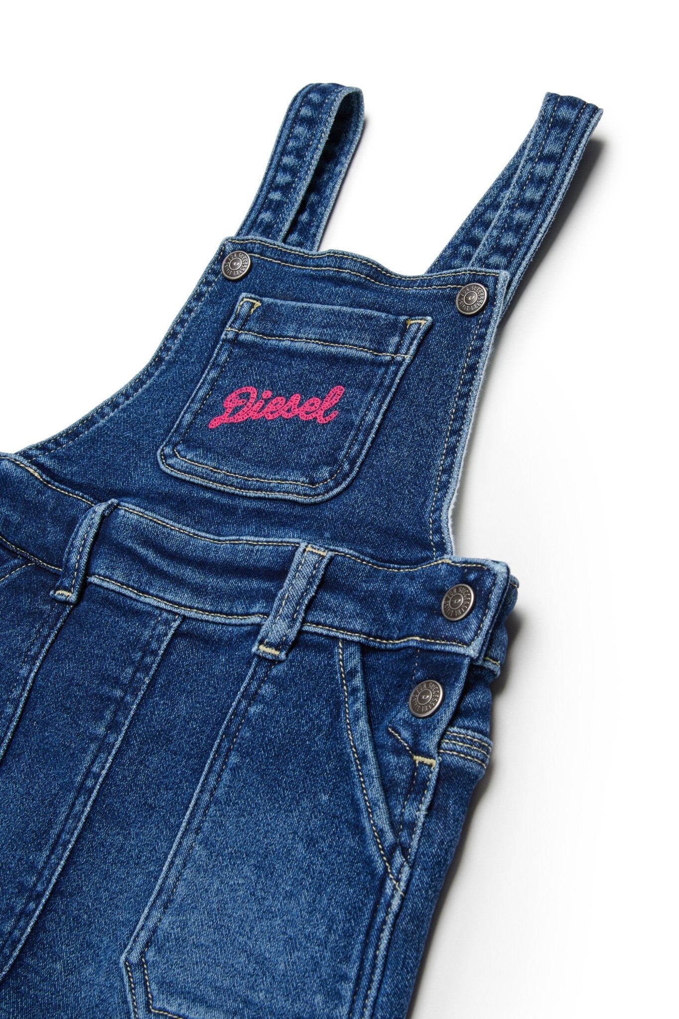 SALOPETTE IN DENIM CON LOGO IN RICAMO ROSA DIESEL - Angel Luxury