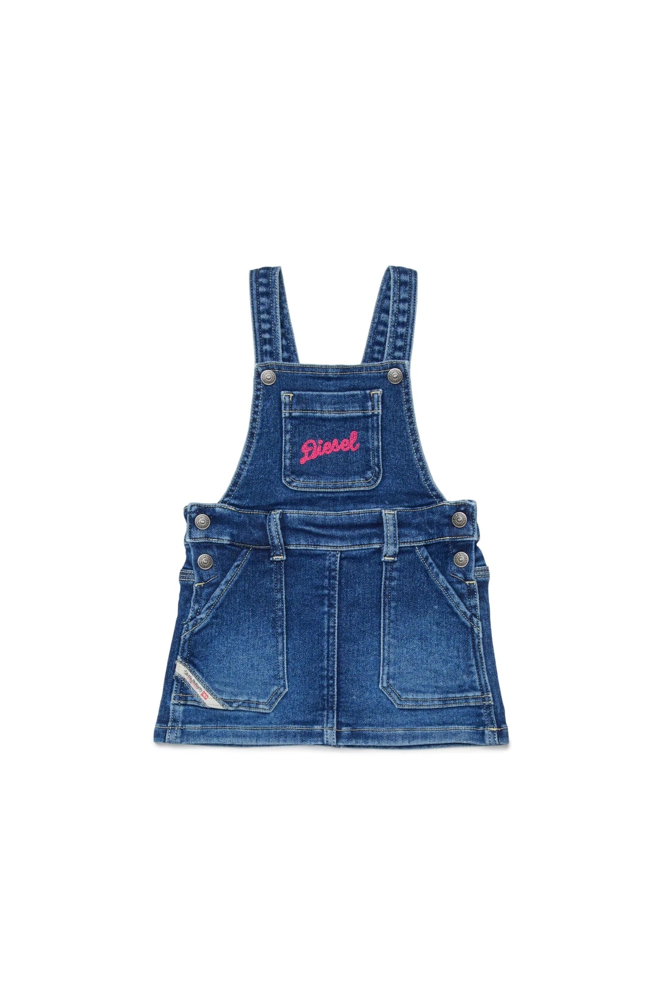 SALOPETTE IN DENIM CON LOGO IN RICAMO ROSA DIESEL - Angel Luxury