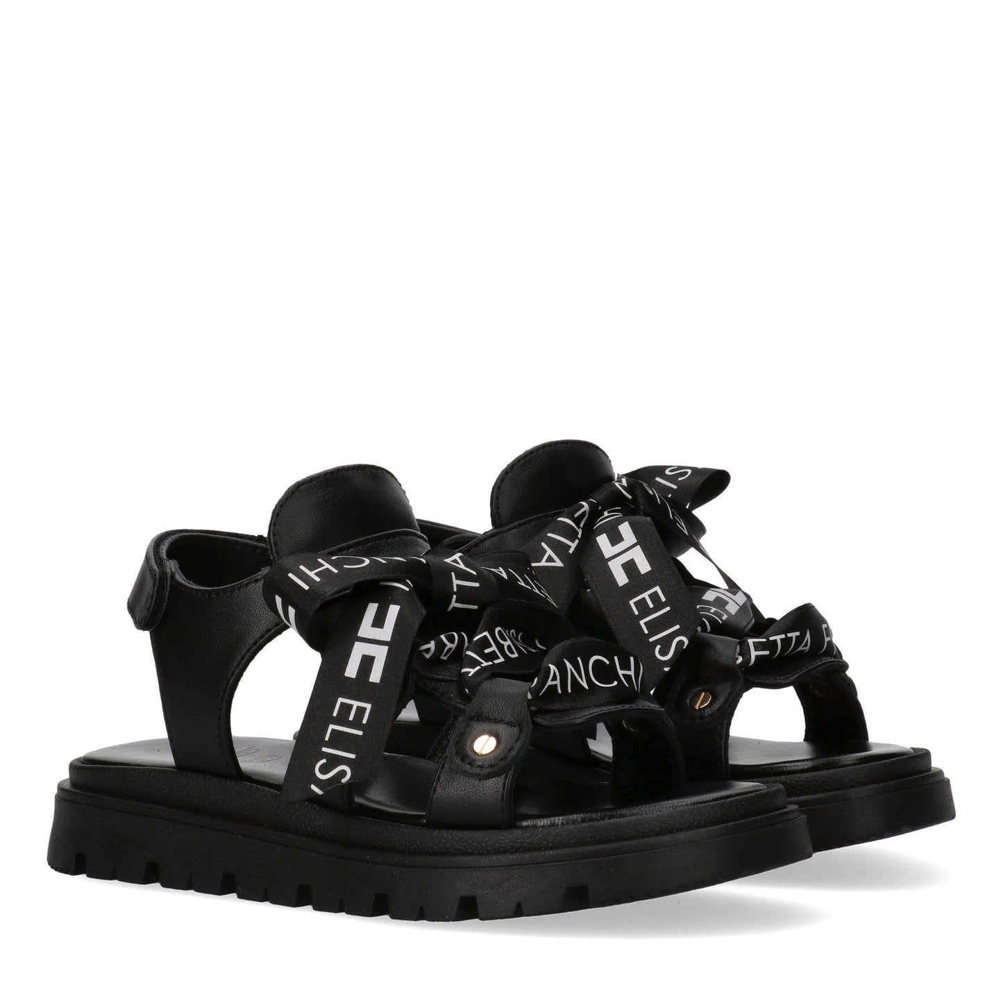 SANDALO CON LACCI IN RASO NERO CON LOGO BIANCO ELISABETTA FRANCHI - Angel Luxury