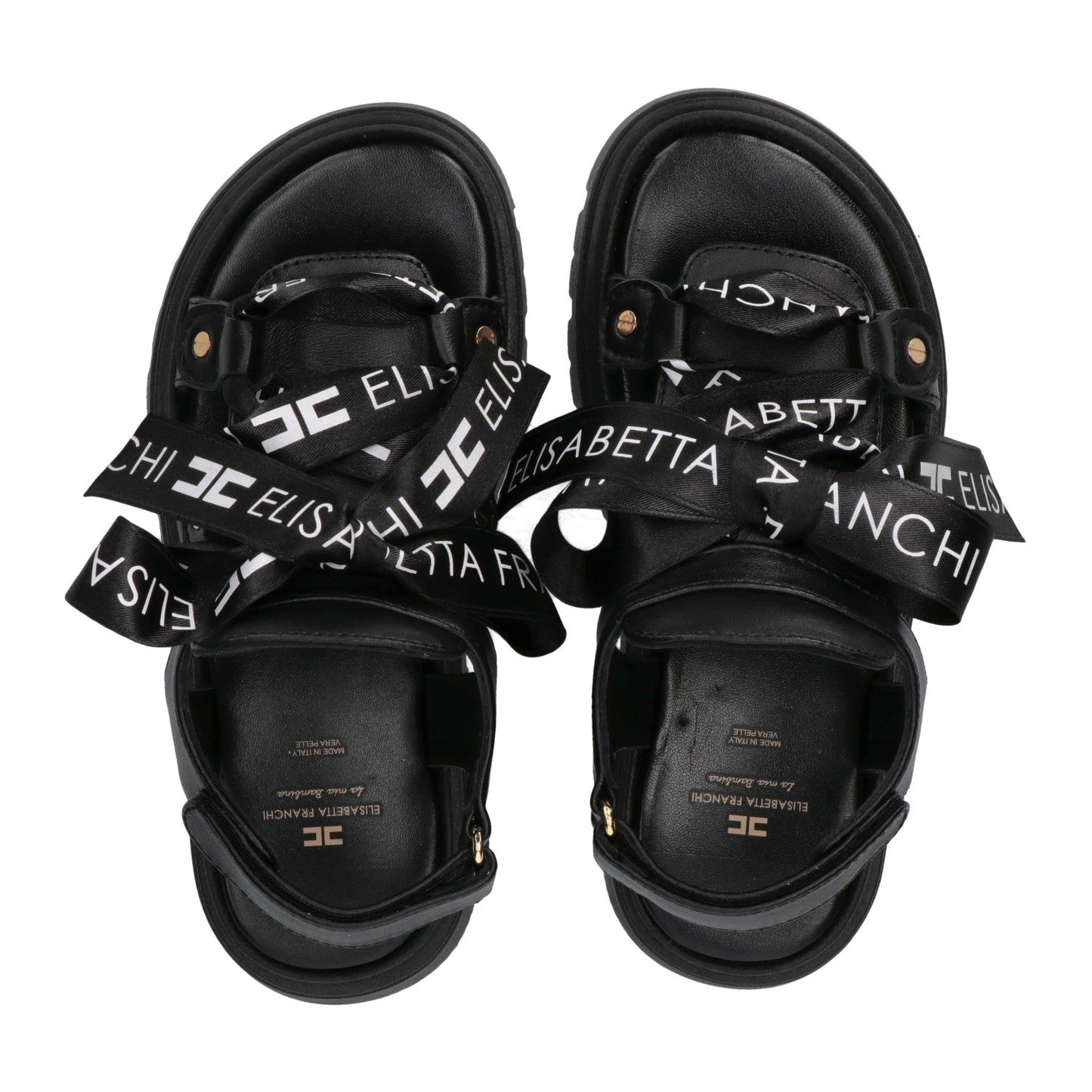 SANDALO CON LACCI IN RASO NERO CON LOGO BIANCO ELISABETTA FRANCHI - Angel Luxury