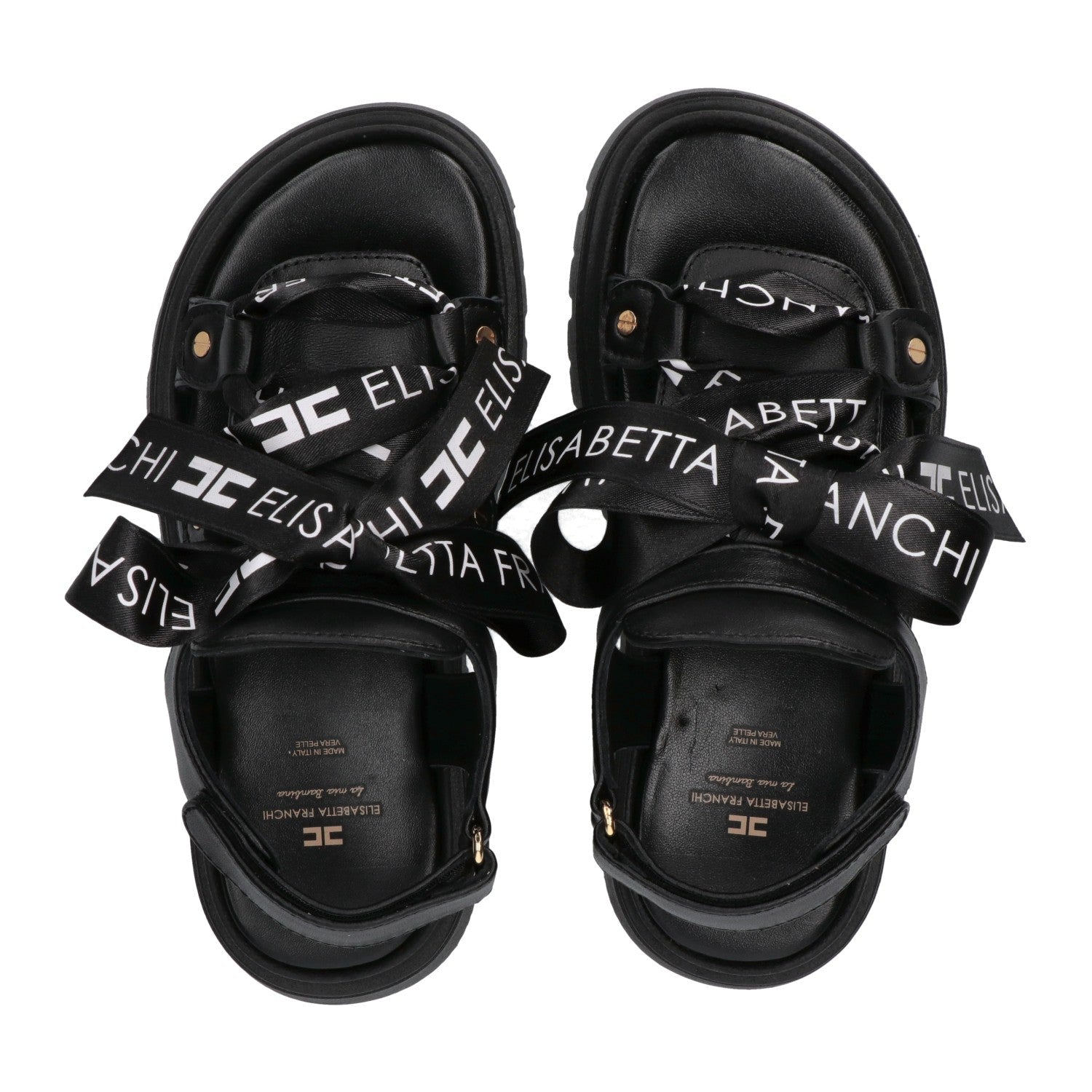 SANDALO CON LACCI IN RASO NERO CON LOGO BIANCO ELISABETTA FRANCHI - Angel Luxury