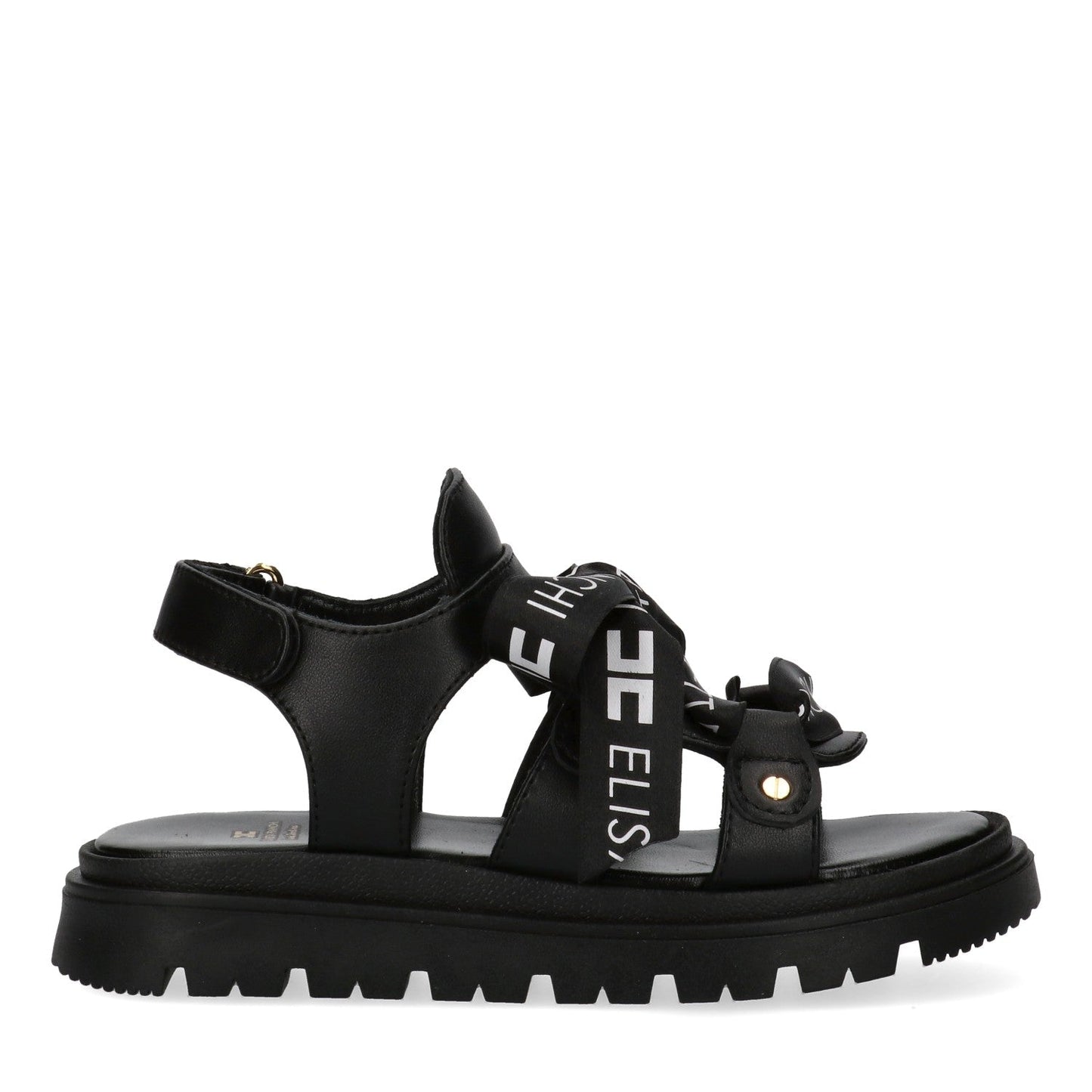 SANDALO CON LACCI IN RASO NERO CON LOGO BIANCO ELISABETTA FRANCHI - Angel Luxury