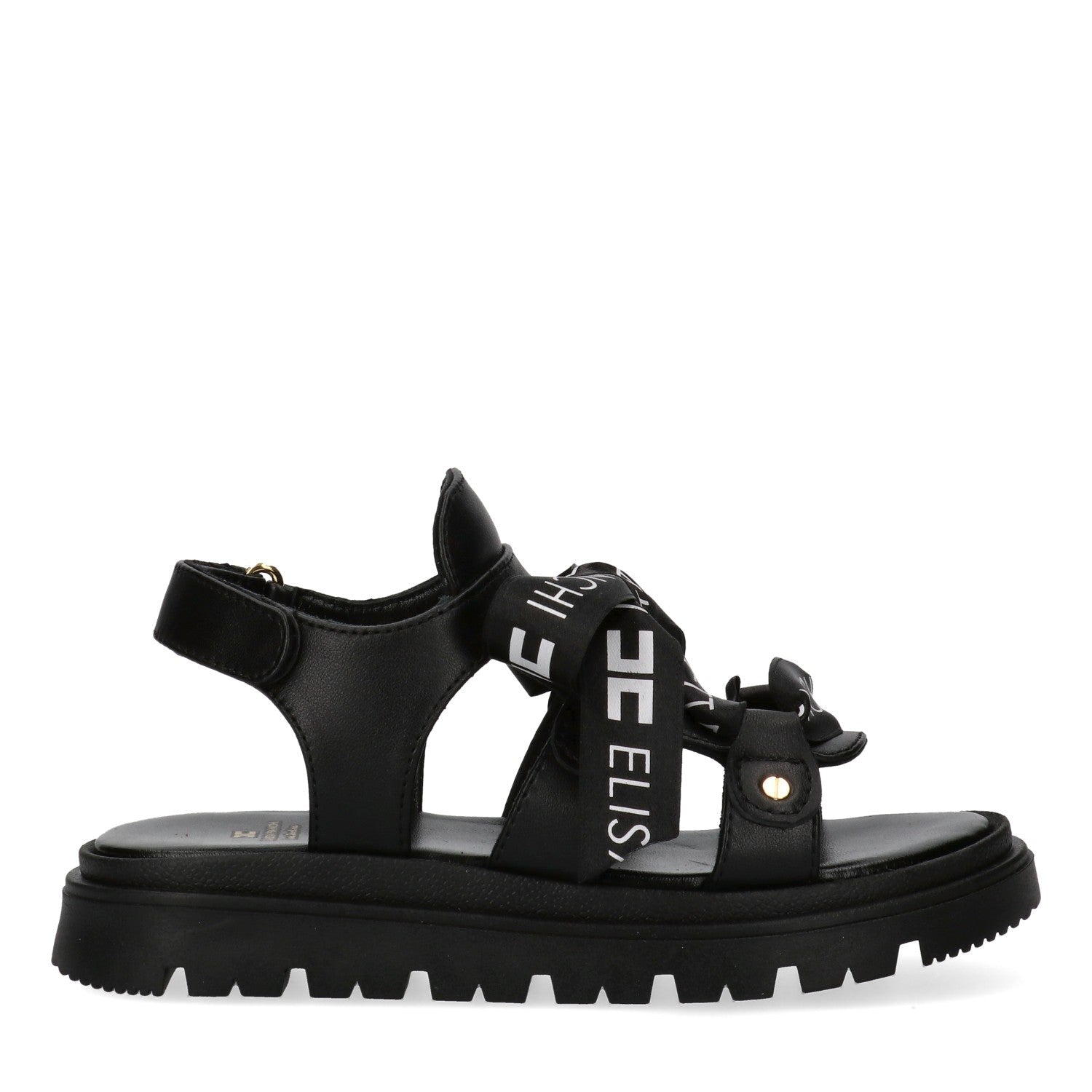 SANDALO CON LACCI IN RASO NERO CON LOGO BIANCO ELISABETTA FRANCHI - Angel Luxury