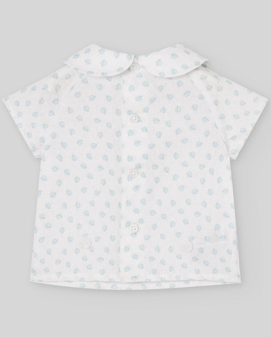 SET CAMICIA BIANCA A FANTASIA + BERMUDA AZZURRO PAZ RODRIGUEZ - Angel Luxury
