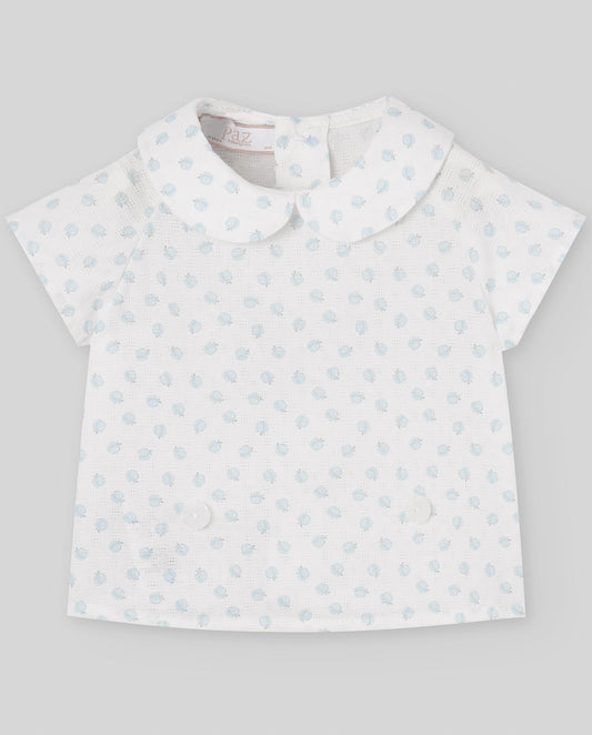 SET CAMICIA BIANCA A FANTASIA + BERMUDA AZZURRO PAZ RODRIGUEZ - Angel Luxury