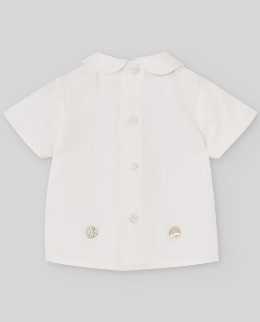 SET CAMICIA BIANCA + BERMUDA BEIGE NEONATO PAZ RODRIGUEZ - Angel Luxury