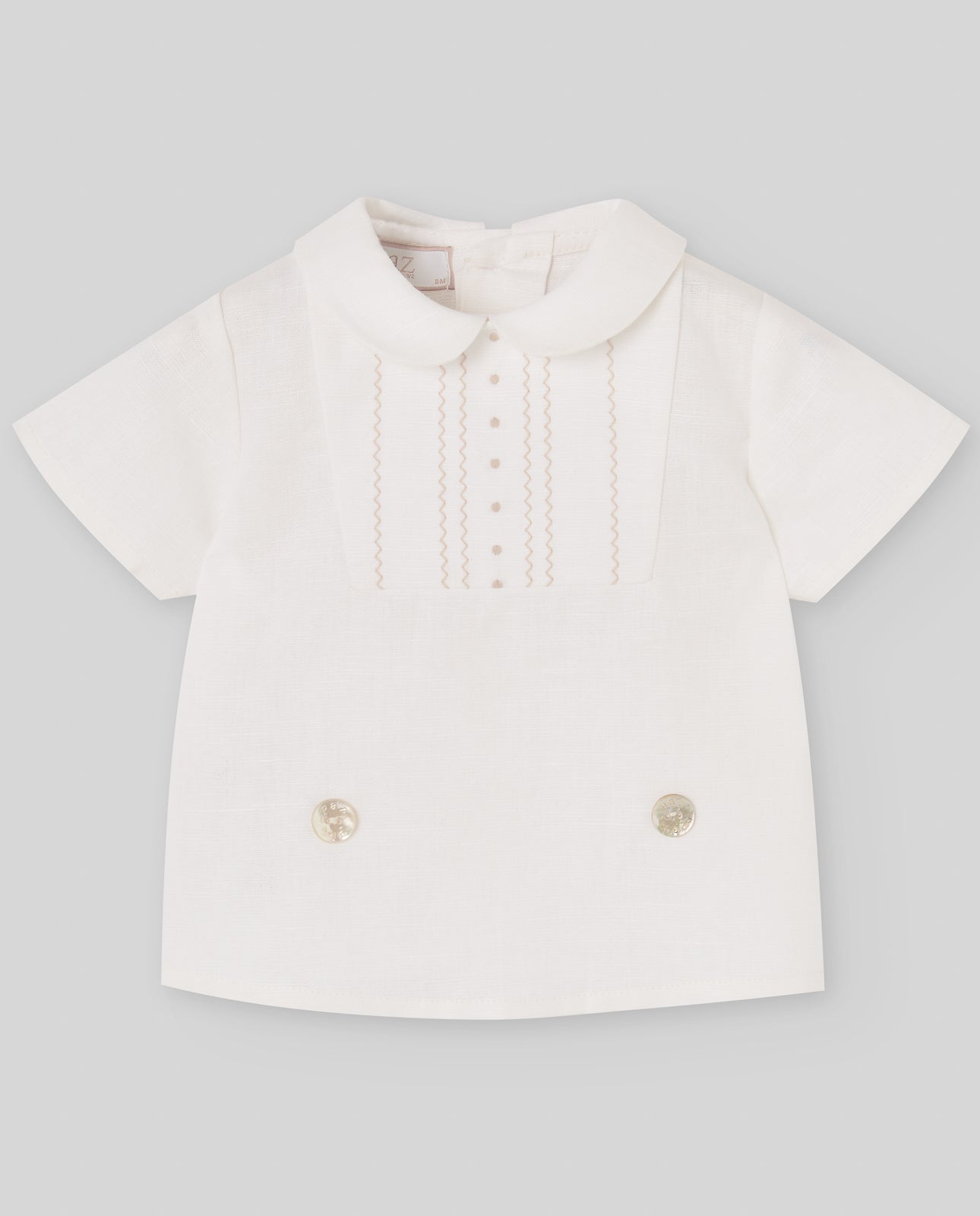 SET CAMICIA BIANCA + BERMUDA BEIGE NEONATO PAZ RODRIGUEZ - Angel Luxury