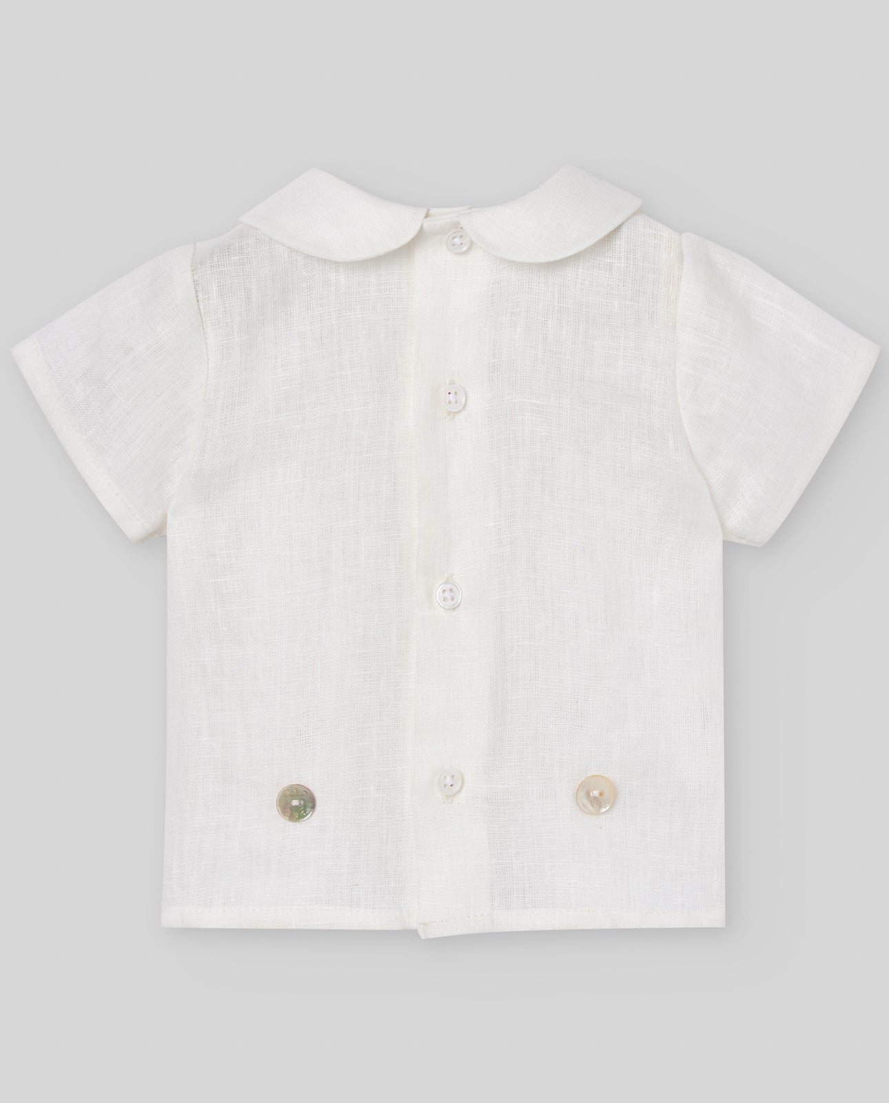 SET CAMICIA BIANCA + BERMUDA BIANCO NEONATO PAZ RODRIGUEZ - Angel Luxury