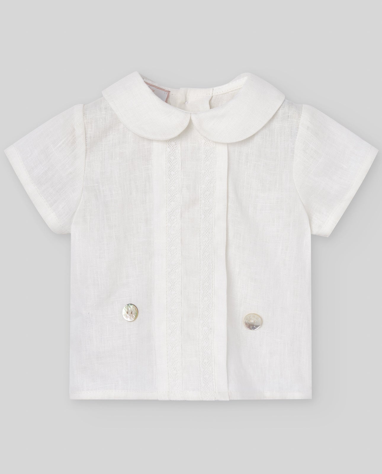 SET CAMICIA BIANCA + BERMUDA BIANCO NEONATO PAZ RODRIGUEZ - Angel Luxury