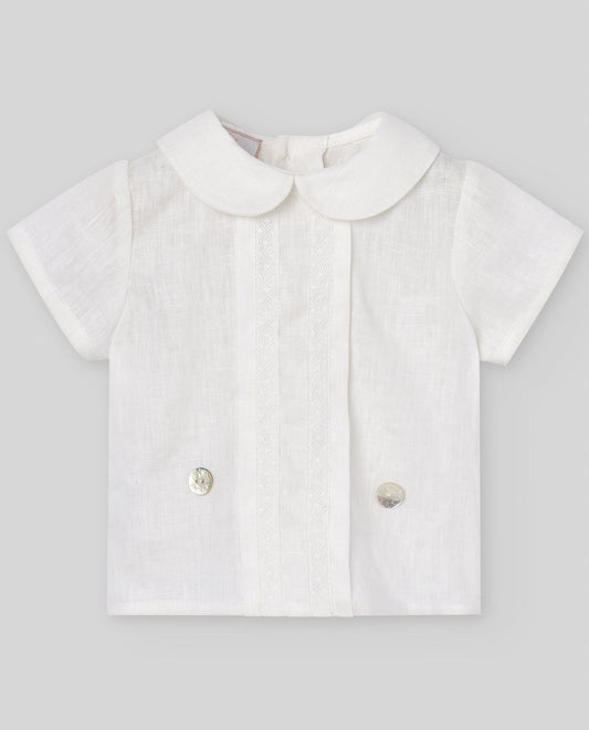SET CAMICIA BIANCA + BERMUDA BIANCO NEONATO PAZ RODRIGUEZ - Angel Luxury